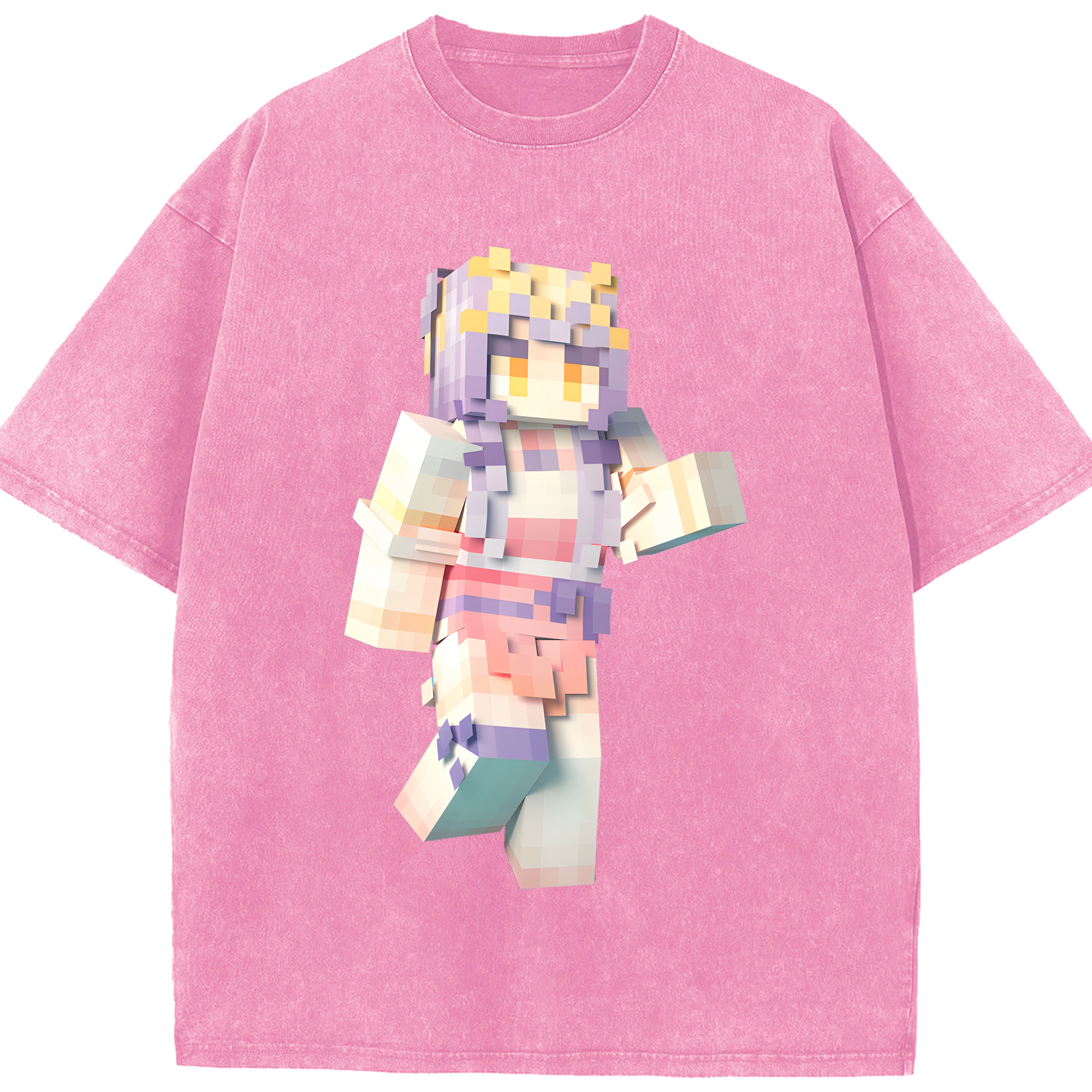 （画像用） マインクラフト ブロックの世界 Minecraft MC Block world 綿100% ヴィンテージ風 半袖Tシャツ（フロントプリント）